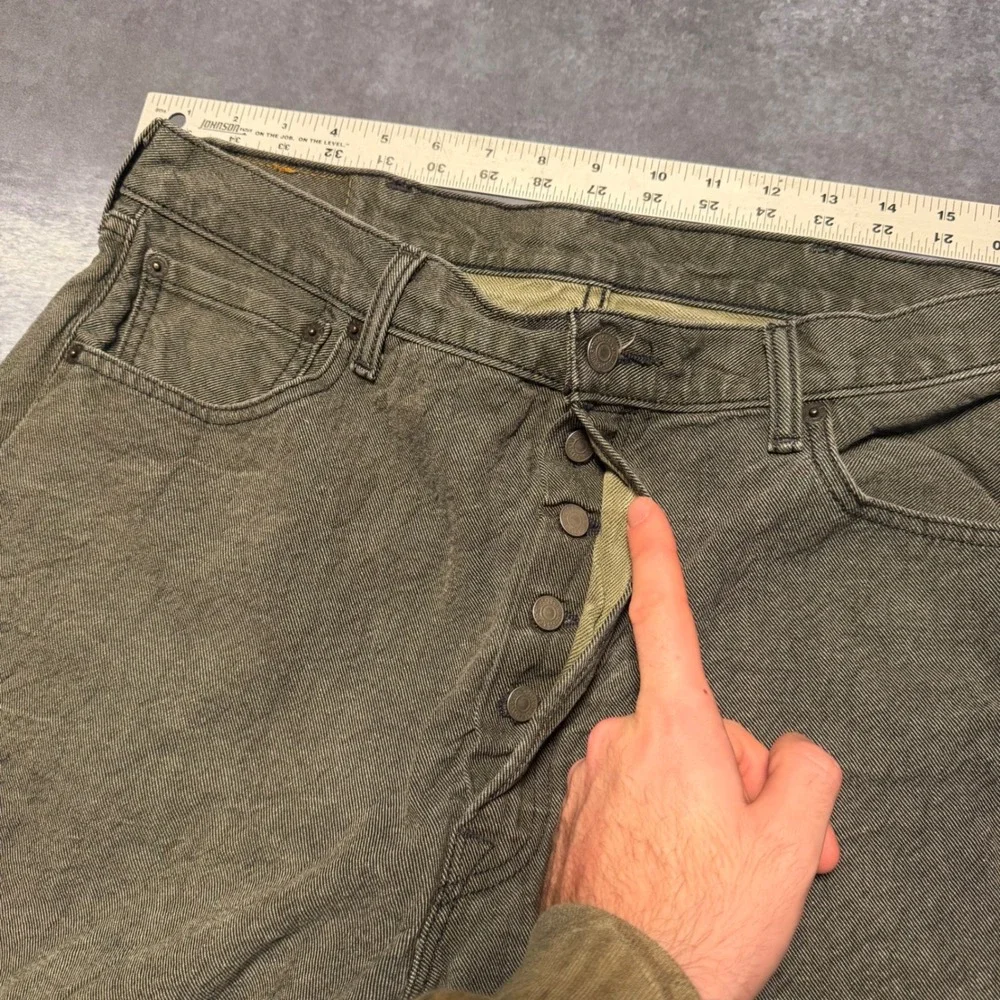 Levi's 501 Mens Jeans W38 L34 Button Fly Gray Green Wash Straight Leg‎